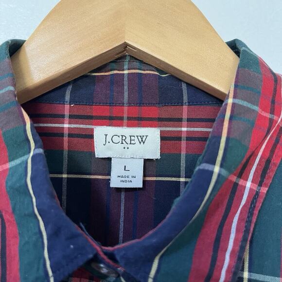 J Crew Women's Cotton Plaid Tartan Button Shirt Size L Red Christmas Holiday - Picture 5 of 6